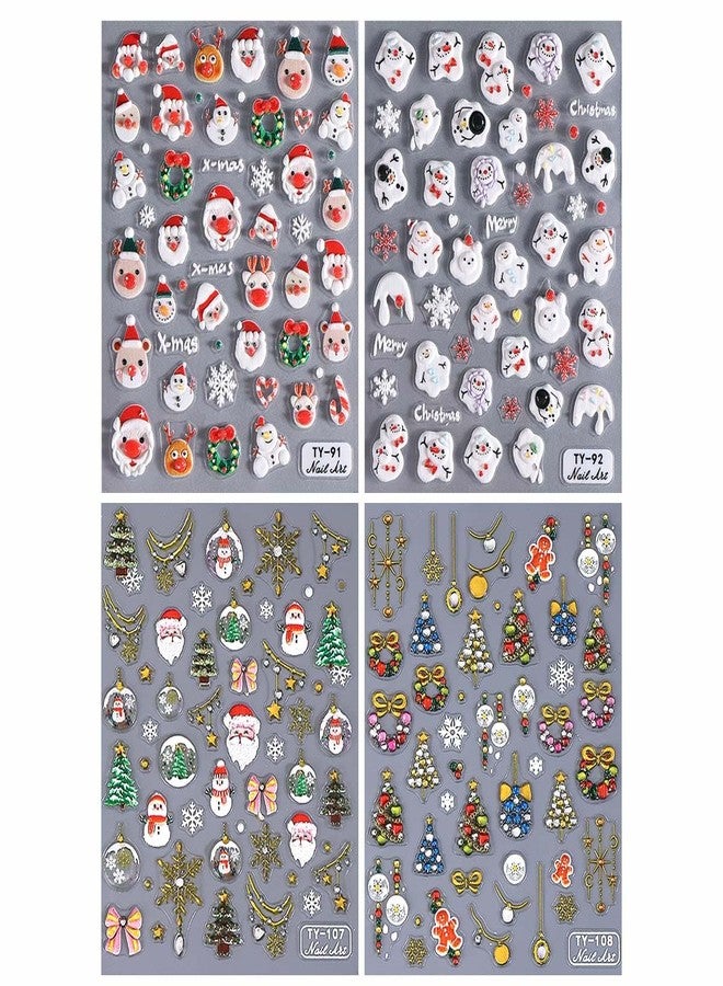 SWEET TREND Cute Christmas Nail Art Stickers – 4 Sheets 3D Embossed Santa Snowman Reindeer Christmas Tree Self Adhesive Nail Decals for Women - DIY Holiday Nail Decoration at Home - Image 4